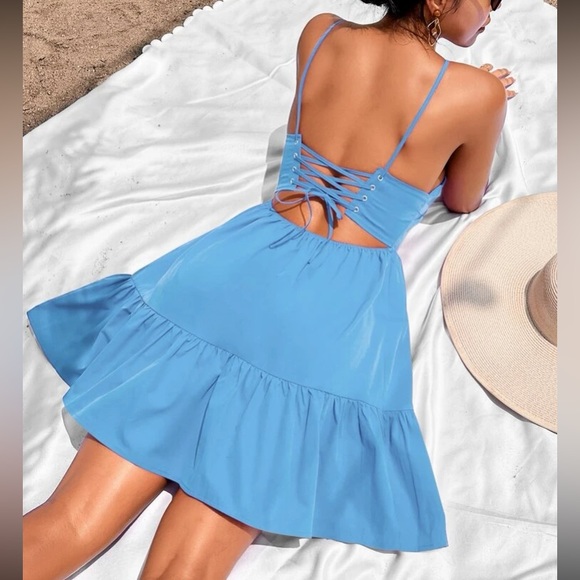 Boho lace up back ruffle hem cami dress - Picture 6 of 16